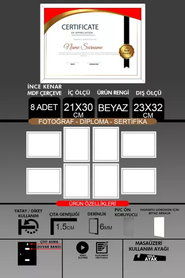 21x30 Çerçeve - İnce Çıtalı Çerçeve
