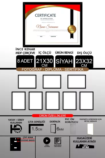 21x30 Çerçeve - İnce Çıtalı Çerçeve