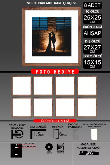 25x25 Çerçeve - İnce Çıtalı Çerçeve -Kare Çerçeve