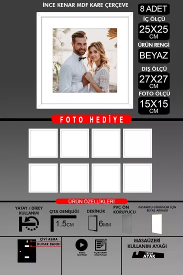 25x25 Çerçeve - İnce Çıtalı Çerçeve -Kare Çerçeve