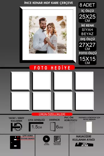 25x25 Çerçeve - İnce Çıtalı Çerçeve -Kare Çerçeve