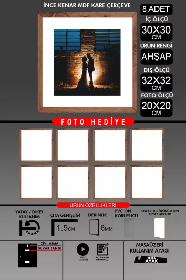 30x30 Çerçeve - İnce Çıtalı Çerçeve -Kare Çerçeve