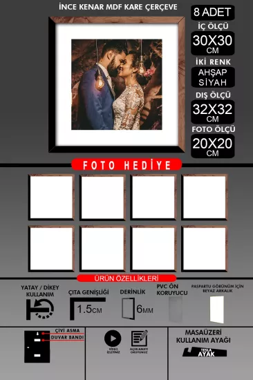 30x30 Çerçeve - İnce Çıtalı Çerçeve -Kare Çerçeve