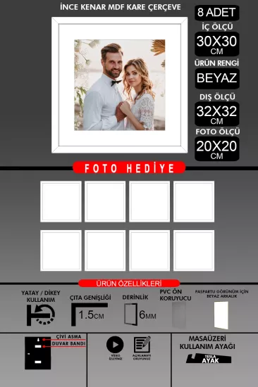 30x30 Çerçeve - İnce Çıtalı Çerçeve -Kare Çerçeve