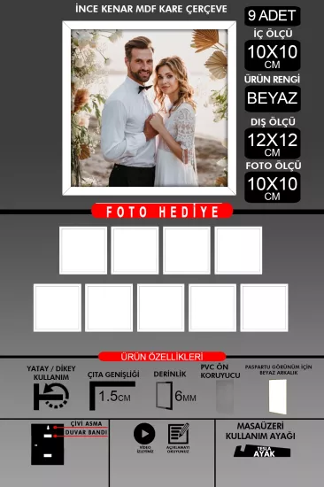 10X10 Çerçeve - İnce Çıtalı Çerçeve - Kare Çerçeve
