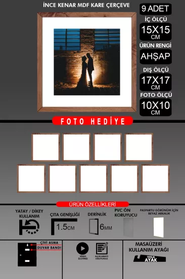 15x15 Çerçeve - İnce Çıtalı Çerçeve - Kare Çerçeve 