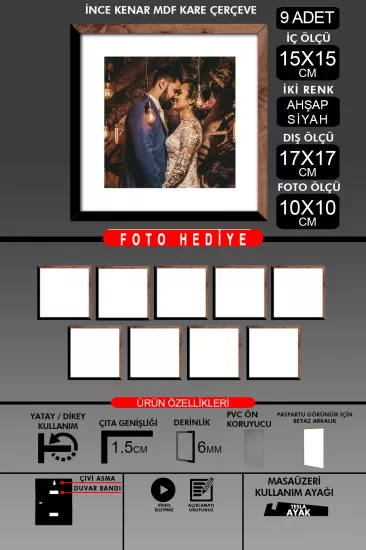 15x15 Çerçeve - İnce Çıtalı Çerçeve - Kare Çerçeve 