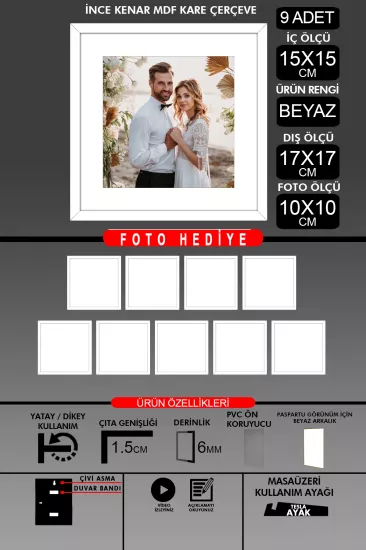 15x15 Çerçeve - İnce Çıtalı Çerçeve - Kare Çerçeve 