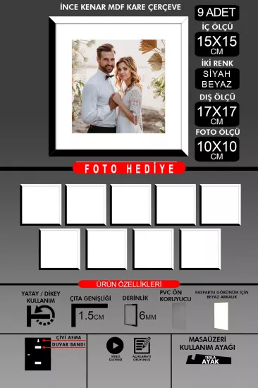 15x15 Çerçeve - İnce Çıtalı Çerçeve - Kare Çerçeve 