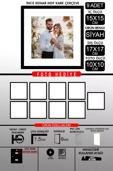 15x15 Çerçeve - İnce Çıtalı Çerçeve - Kare Çerçeve 