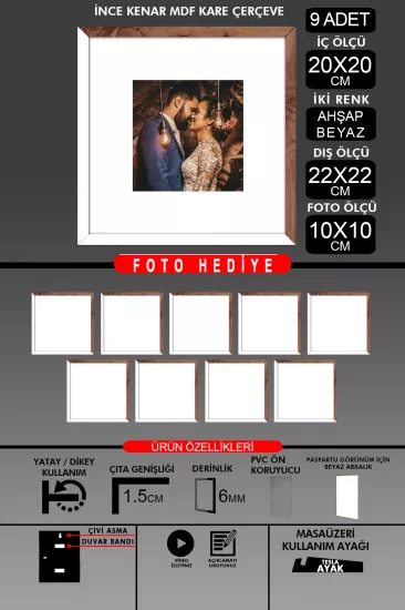 20x20 Çerçeve - İnce Çıtalı Çerçeve - Kare Çerçeve