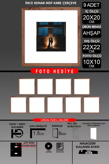 20x20 Çerçeve - İnce Çıtalı Çerçeve - Kare Çerçeve