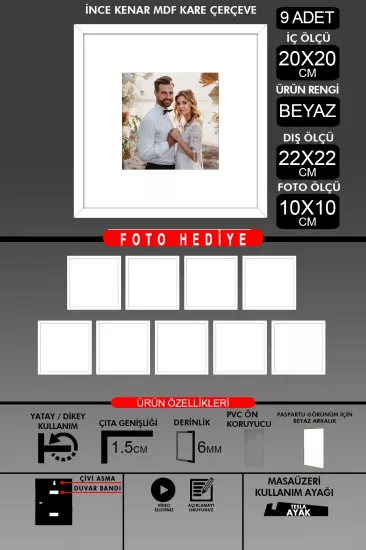 20x20 Çerçeve - İnce Çıtalı Çerçeve - Kare Çerçeve