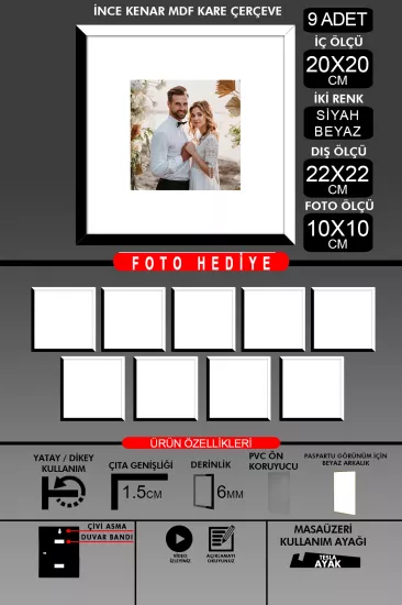 20x20 Çerçeve - İnce Çıtalı Çerçeve - Kare Çerçeve