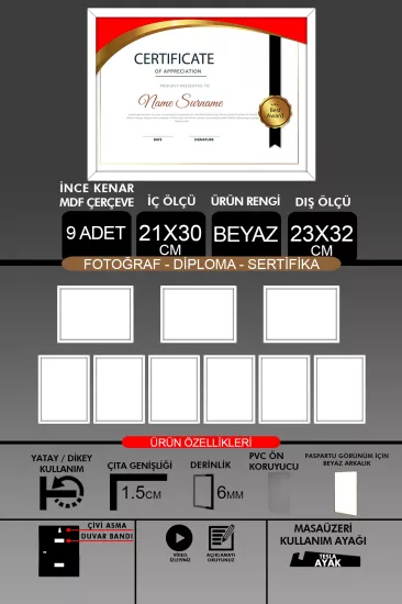  21x30 Çerçeve - İnce Çıtalı Çerçeve
