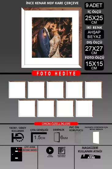 25x25 Çerçeve - İnce Çıtalı Çerçeve -Kare Çerçeve
