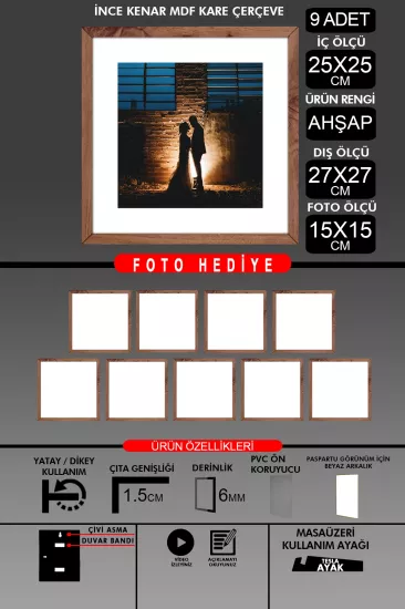 25x25 Çerçeve - İnce Çıtalı Çerçeve -Kare Çerçeve