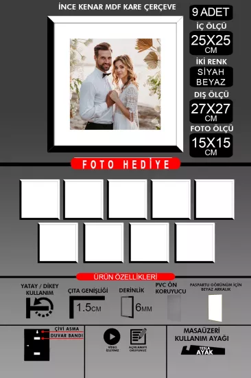 25x25 Çerçeve - İnce Çıtalı Çerçeve -Kare Çerçeve