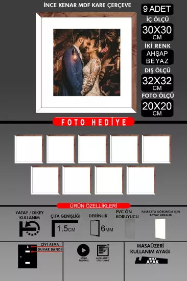  30x30 Çerçeve - İnce Çıtalı Çerçeve -Kare Çerçeve